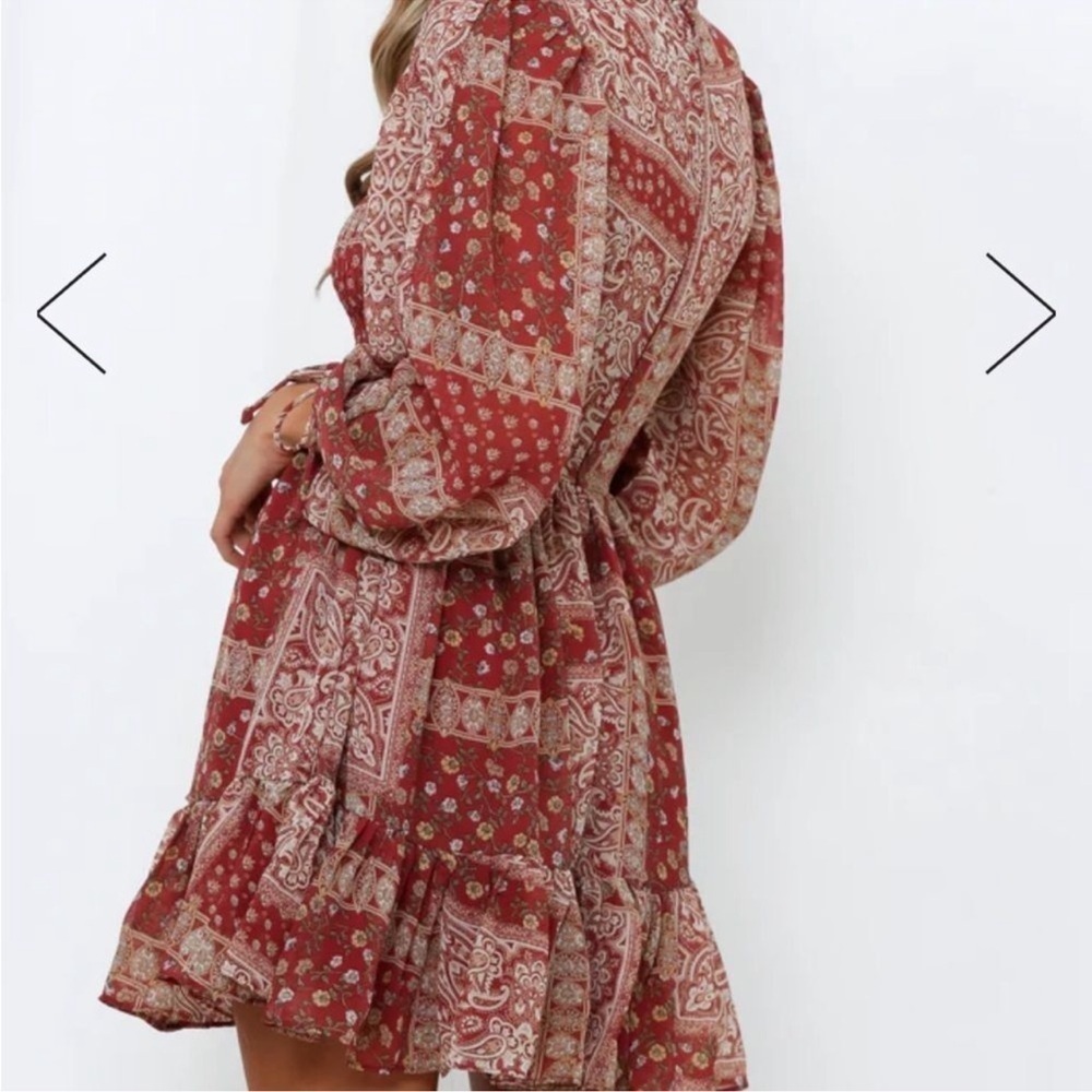 NWT Hello Molly ruffle neck pattern fit and flare mini dress size 4 - Picture 3 of 13